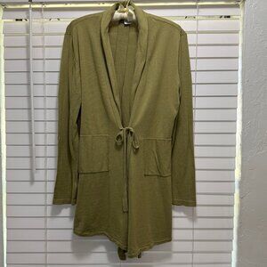 Soft Surroundings Women's green long sleeve shawl neck cardigan; Size L